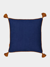 House of Capricorn Teles Blue Cotton Linen and Chenille Embroidered Cushion
