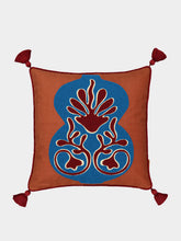 House of Capricorn Teles Brick Cotton Linen and Chenille Embroidered Cushion