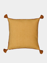 House of Capricorn Teles Mustard Cotton Linen and Chenille Embroidered Cushion