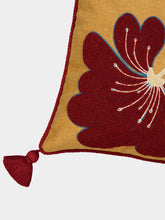House of Capricorn Teles Mustard Cotton Linen and Chenille Embroidered Cushion