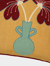 House of Capricorn Teles Mustard Cotton Linen and Chenille Embroidered Cushion