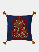 House of Capricorn Teles Blue Cotton Linen and Chenille Embroidered Cushion