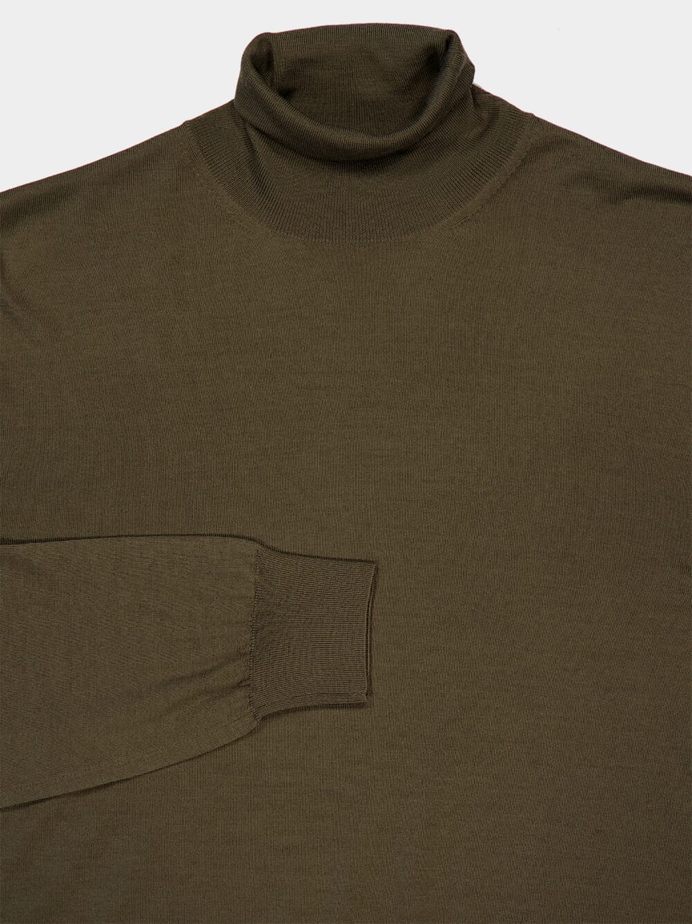 Khaki Green Virgin Wool Turtleneck Sweater