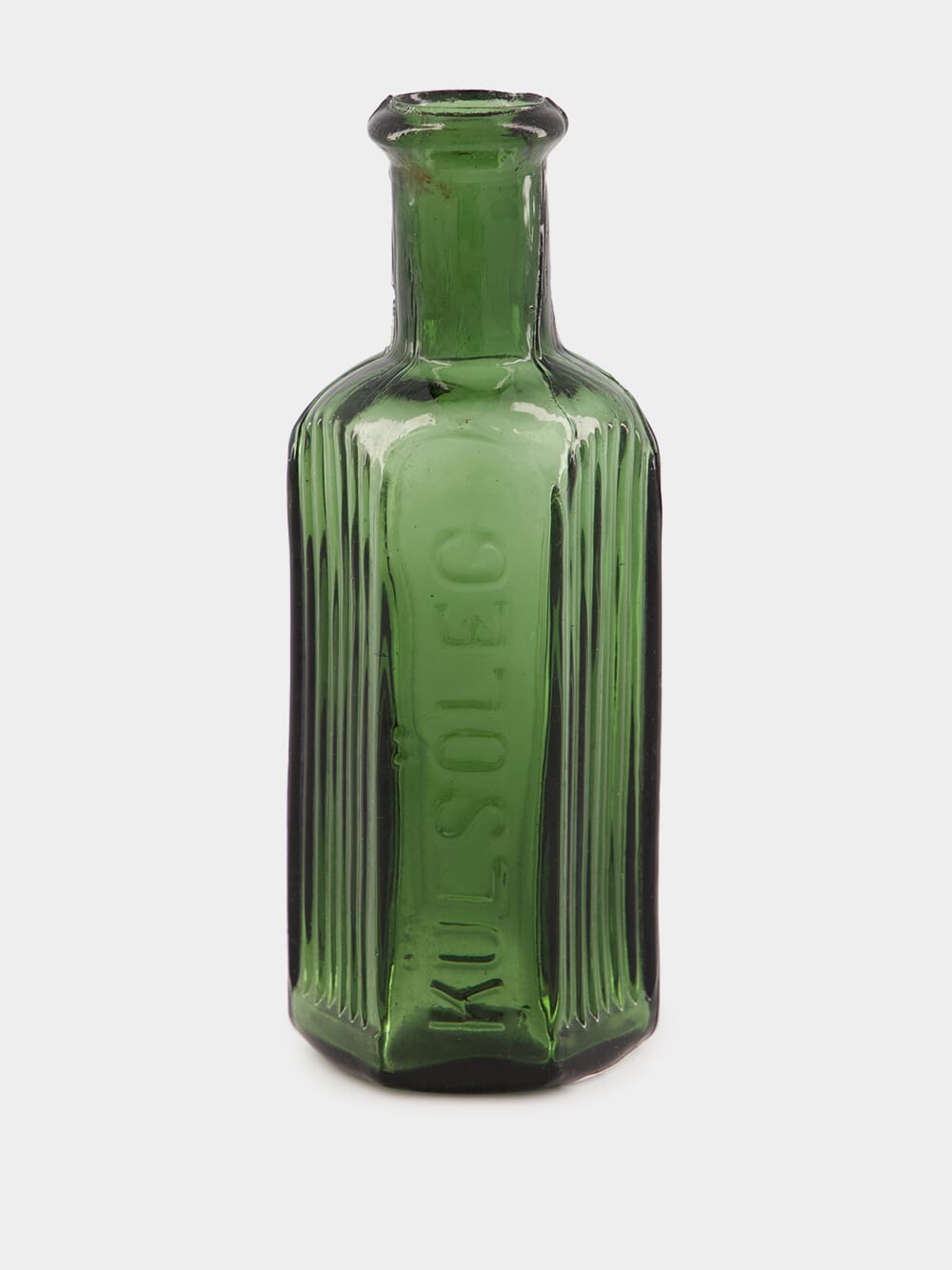 Ribbed Green Miniature Glass Bottle