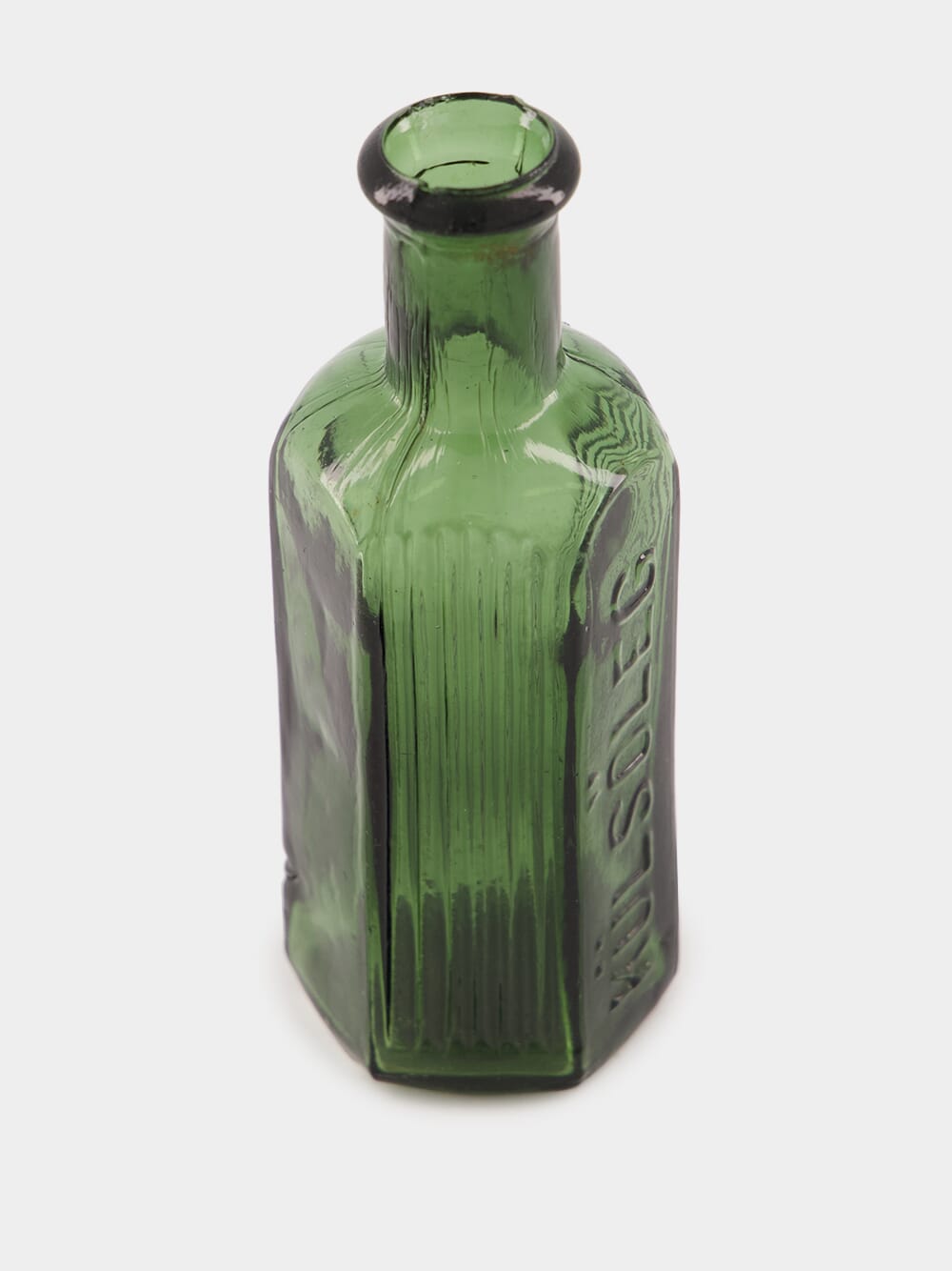 Ribbed Green Miniature Glass Bottle