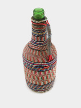 All Origine Handled Woven Glass Flask with Earthy Stripes