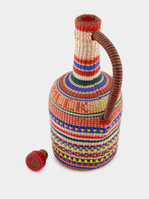 All Origine Large Handled Woven Glass Flask with Bold Stripes