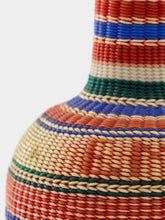 All Origine Large Handled Woven Glass Flask with Bold Stripes