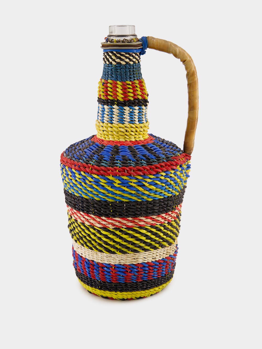 Handled Striped Woven Glass Flask