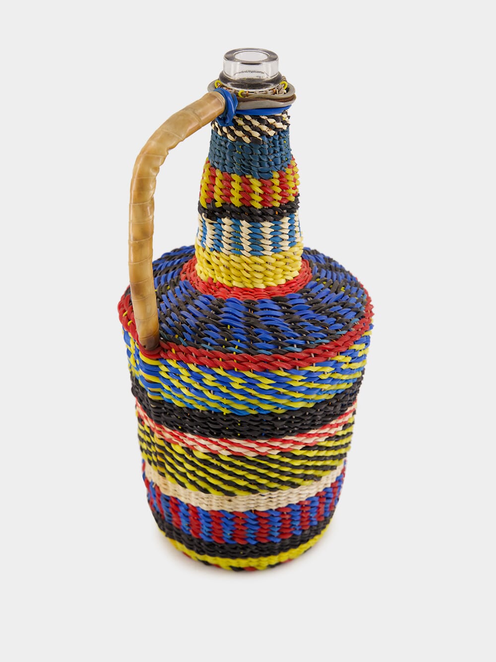 Handled Striped Woven Glass Flask