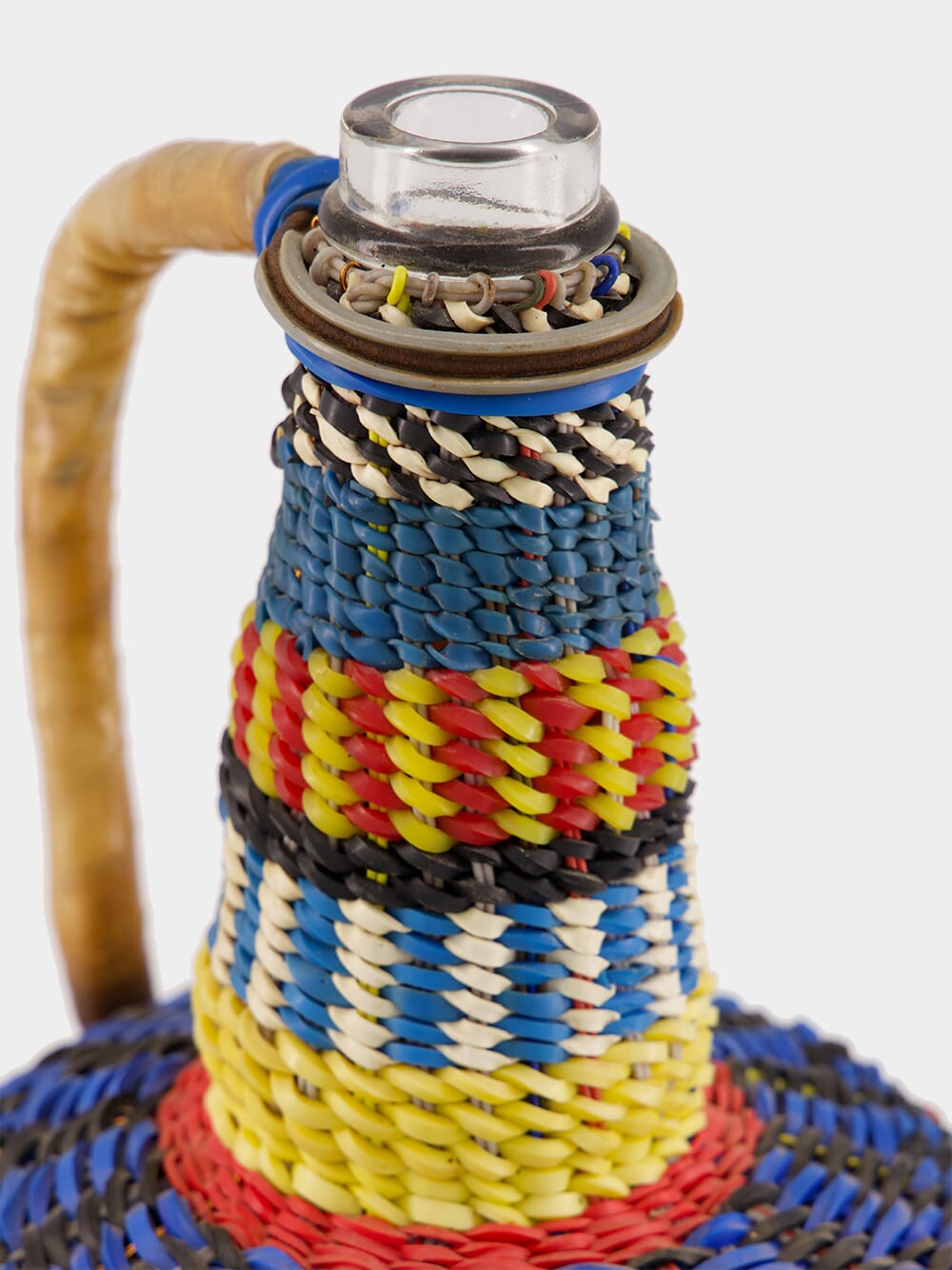 Handled Striped Woven Glass Flask