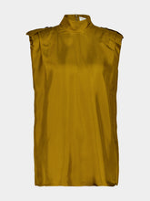 Zimmermann Chartreuse Sleeveless Tuck Silk Shirt