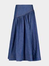 Zimmermann Railway Blue Echo Cotton Denim Midi Skirt