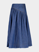 Zimmermann Railway Blue Echo Cotton Denim Midi Skirt