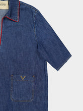 Valentino Garavani Blue Denim V-Neck Short Sleeve Shirt