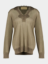 Valentino Garavani Gold Lurex Lace Trim V-Neck Jumper