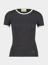 Valentino Garavani Navy Striped Knitted Cotton T-Shirt