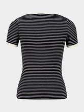 Valentino Garavani Navy Striped Knitted Cotton T-Shirt