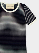 Valentino Garavani Navy Striped Knitted Cotton T-Shirt