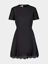 Valentino Garavani Black Wool Mini Dress with Lace Hem