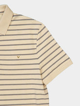 Valentino Garavani Beige and Navy Striped Cotton Piqué Polo Shirt