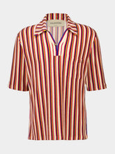Valentino Garavani Orand and Brown Striped V-Neck Viscose Polo