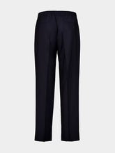 Valentino Garavani Navy Blue Wool and Mohair Straight Trousers
