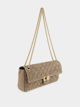 Valentino Garavani Grey Rockstud Spike Medium Suede Shoulder Bag