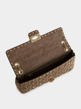 Valentino Garavani Grey Rockstud Spike Medium Suede Shoulder Bag