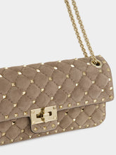 Valentino Garavani Grey Rockstud Spike Medium Suede Shoulder Bag
