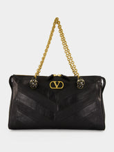 Valentino Garavani Black Panthea Chevron Nappa Leather Shoulder Bag