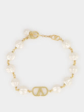 Valentino Garavani Gold and Cream VLogo Signature Bracelet with Beads