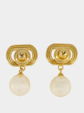 Valentino Garavani Gold and Cream Ovalette Pearl Earrings