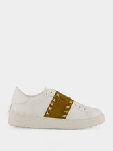Valentino Garavani White and Havana Rockstud Leather Sneakers