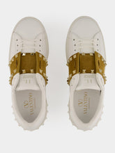 Valentino Garavani White and Havana Rockstud Leather Sneakers