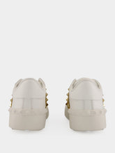 Valentino Garavani White and Havana Rockstud Leather Sneakers
