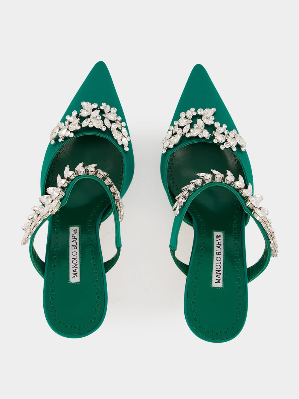 Green Satin Crystal Embellished Mules