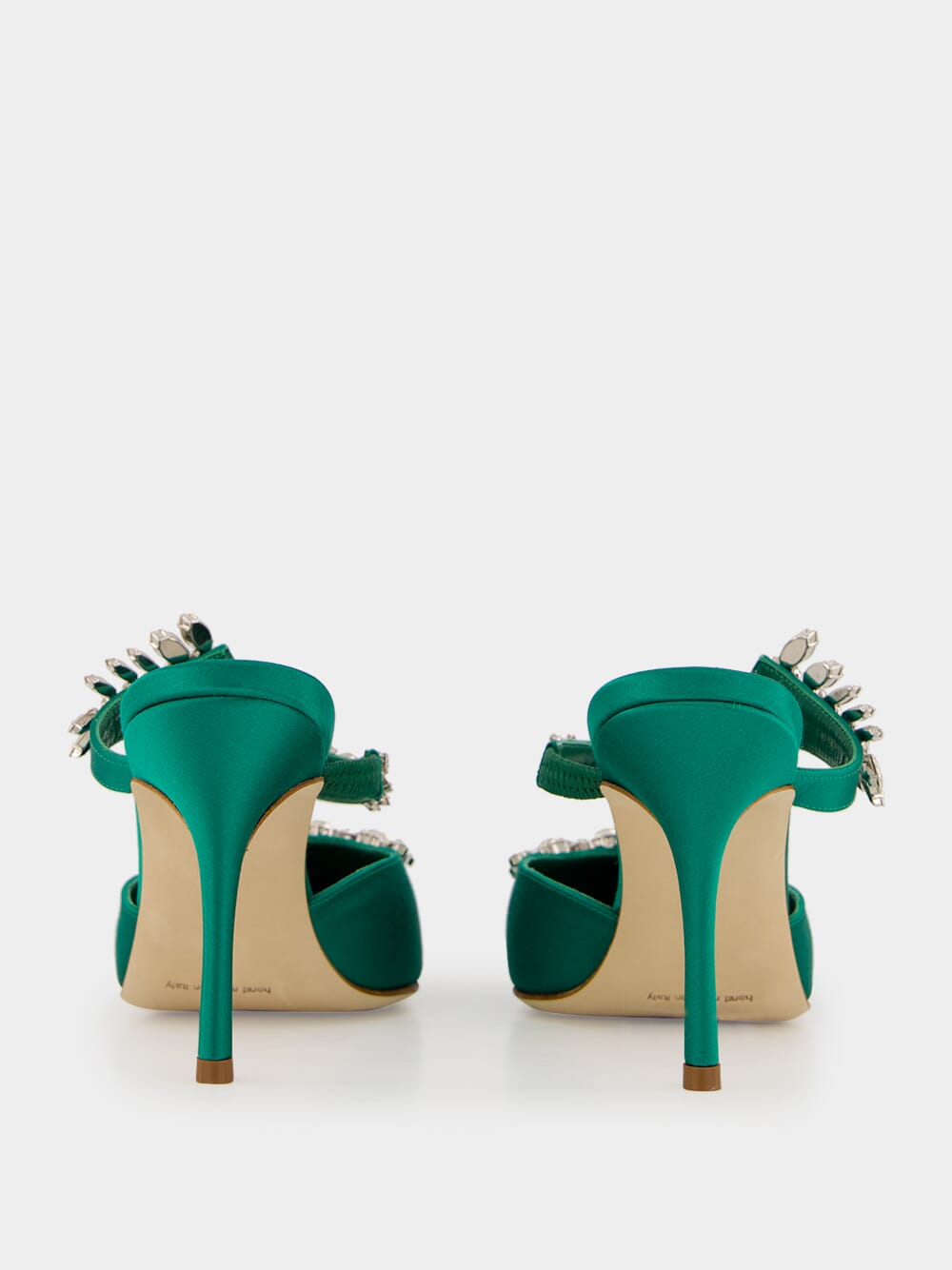 Green Satin Crystal Embellished Mules