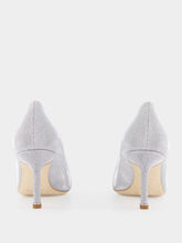 Manolo Blahnik Hangisi Silver Glitter Fabric Jewel Buckle Pumps