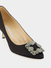 Manolo Blahnik Hangisi 50 Black Satin Jewel Pumps