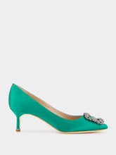 Manolo Blahnik Hangisi Emerald Satin Jewel 50mm Pumps