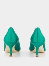Manolo Blahnik Hangisi Emerald Satin Jewel 50mm Pumps