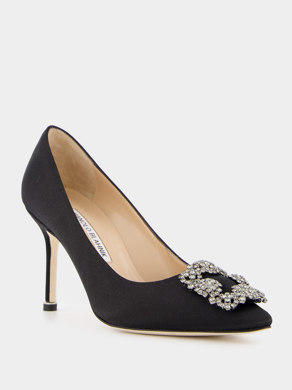 Hangisi Black Jewel Buckle Satin 90mm Pumps