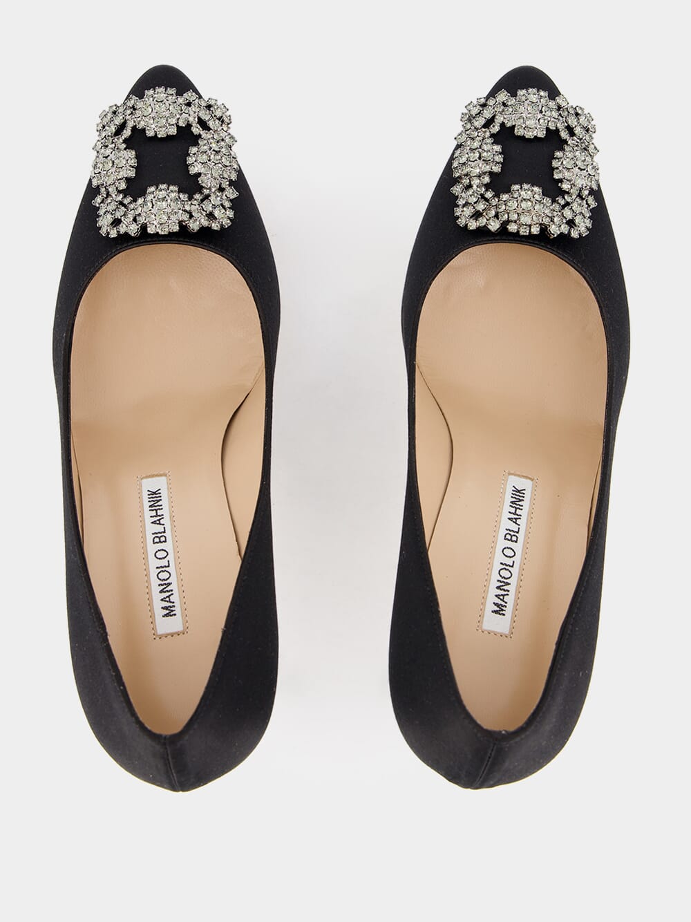 Hangisi Black Jewel Buckle Satin 90mm Pumps