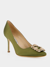 Manolo Blahnik Olive Hangisi 90 Satin Jewel Pumps