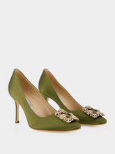 Manolo Blahnik Olive Hangisi 90 Satin Jewel Pumps