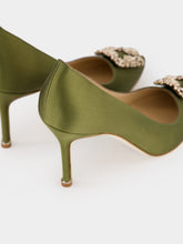 Manolo Blahnik Olive Hangisi 90 Satin Jewel Pumps