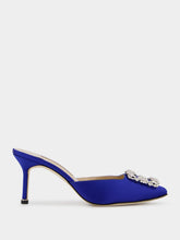 Manolo Blahnik Blue Satin Jewel 70mm Mules