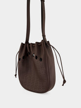Valentino Garavani Dark Brown Perforated Leather Bucket Bag