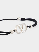 Valentino Garavani Black and Silver VLogo Bracelet